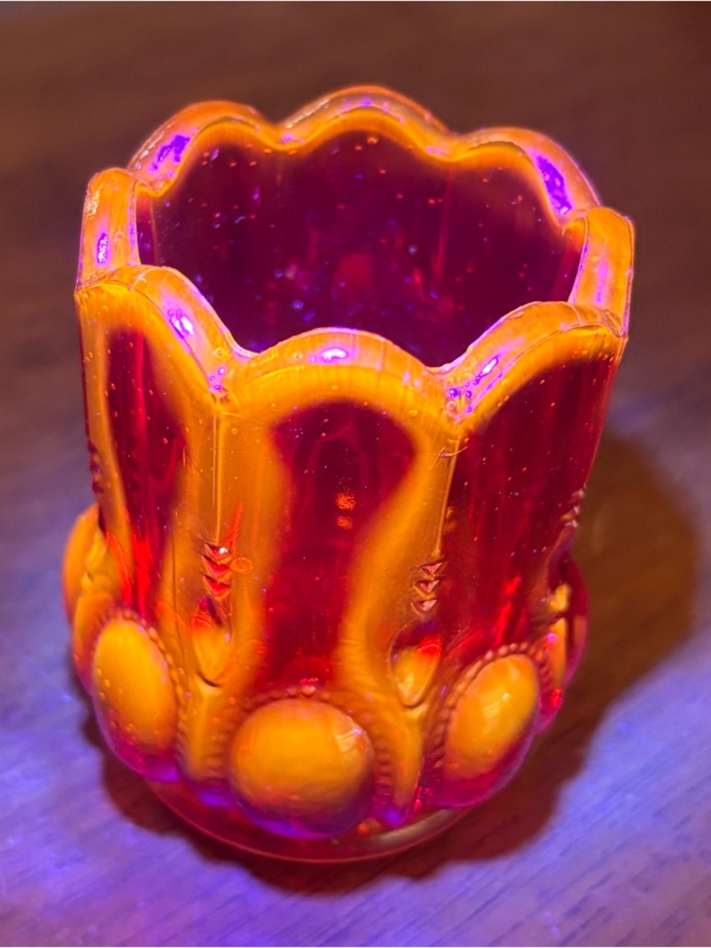 Degenhart Glass Red UV Reactive Glass Beaded Toothpick Holder